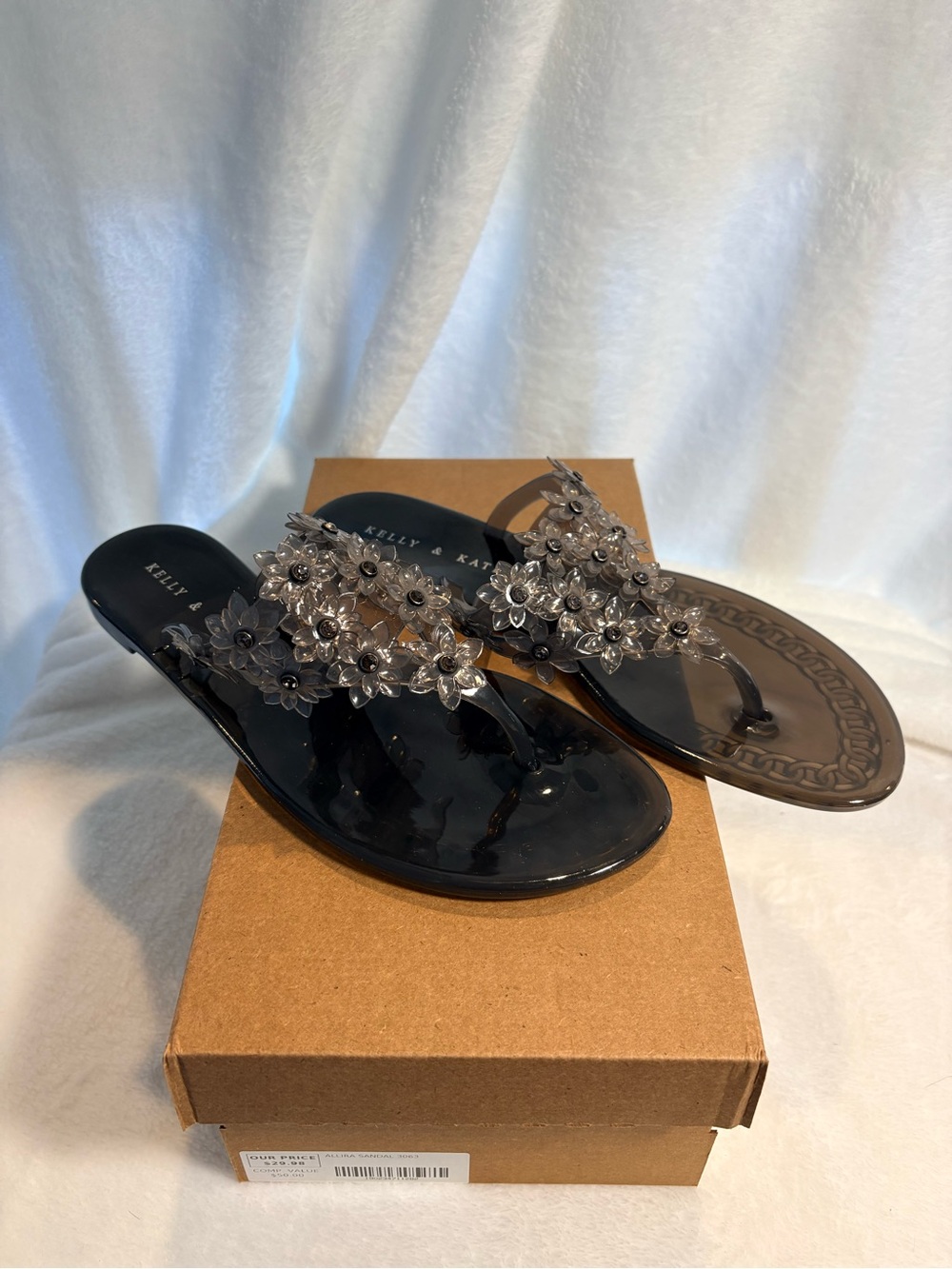 *NIB* Kelly & Katie Black Jelly Flower Thong Sandals (Size: 8)